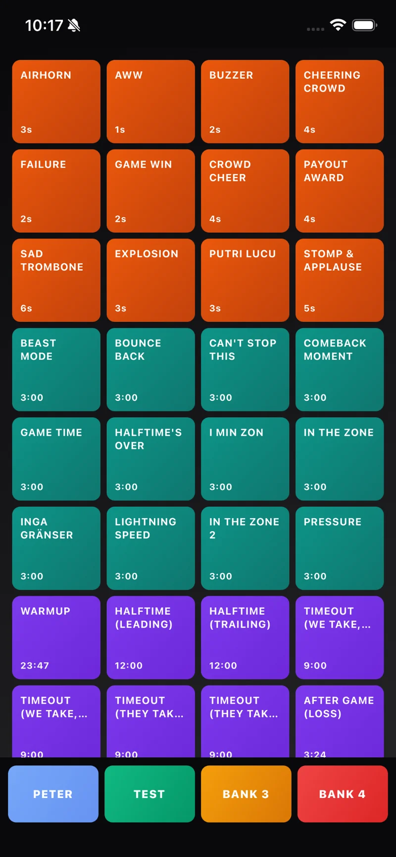 Game Day DJ App Interface in dark mode